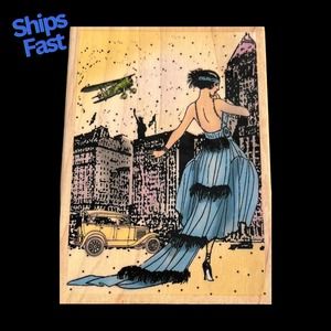 Mounted Red Rubber Stamp Wood Block “New York Diva” Hampton Art